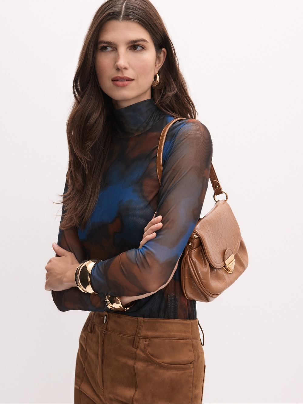 Marbled Mesh Turtle Neck Top